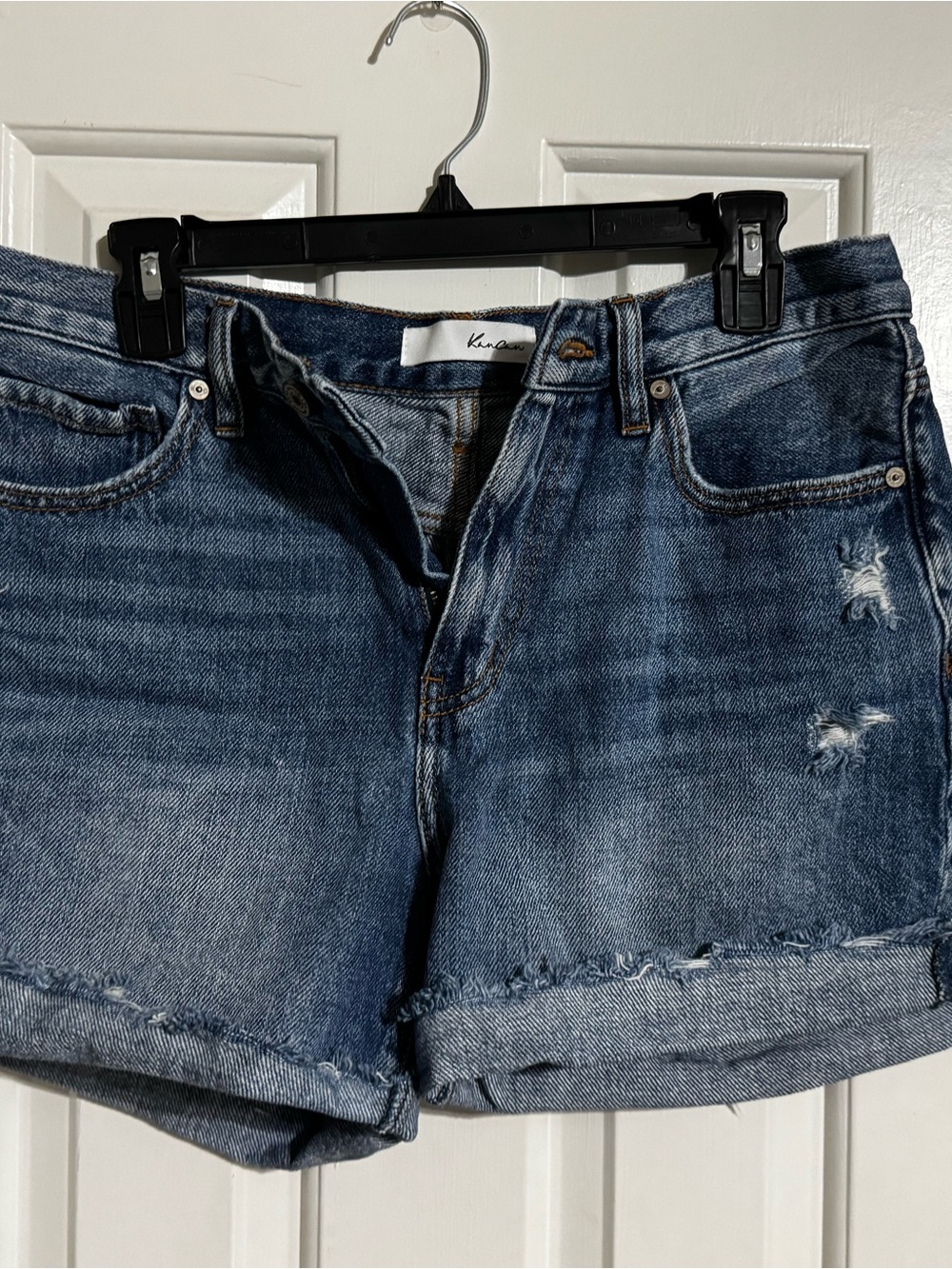 KanCan Medium Wash Distressed Rolled-Hem Jean Shorts